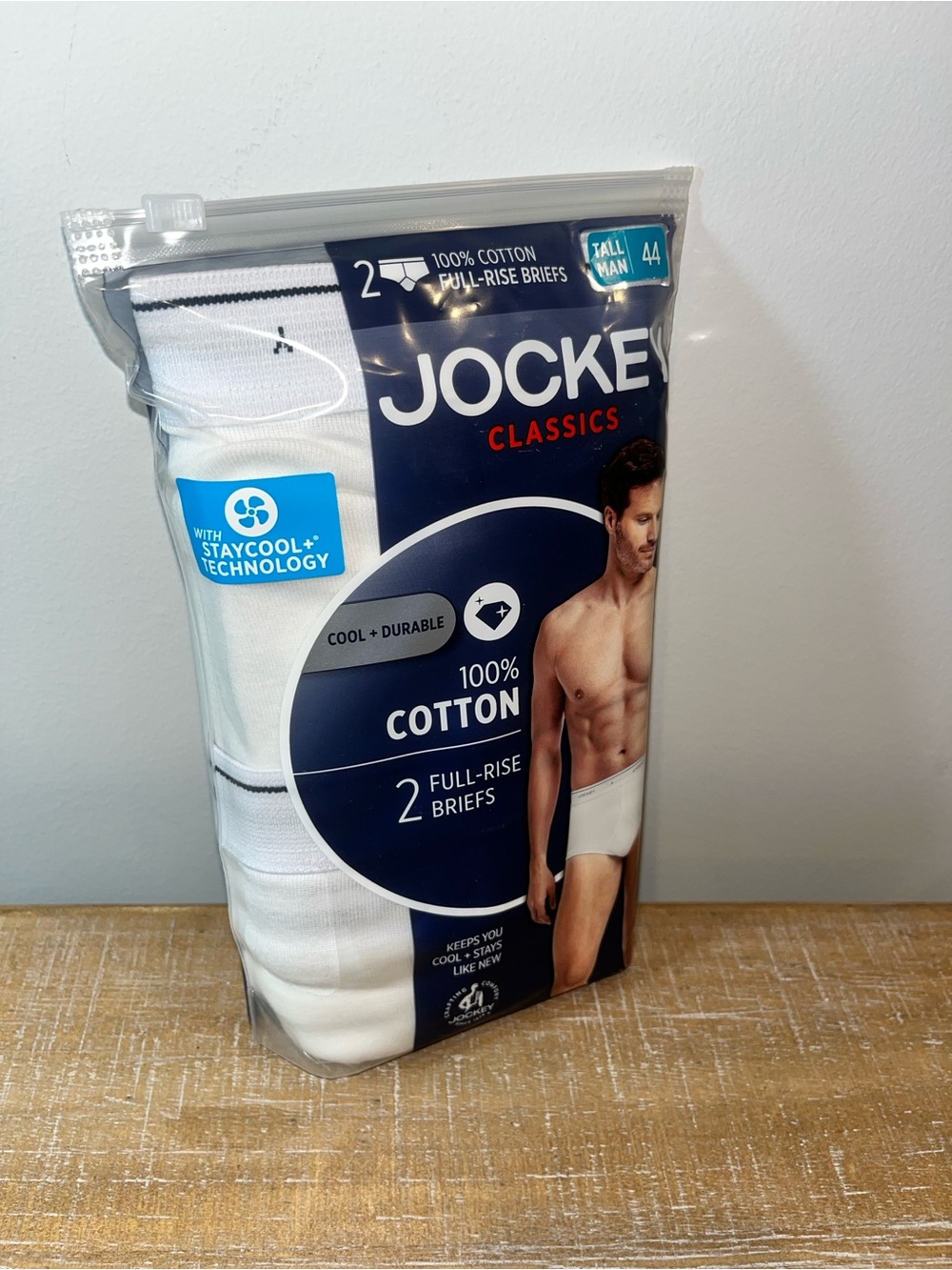 NWT Jockey Classic Full Rise Briefs 2 Pack Men's Size 44 White 100% Cotton